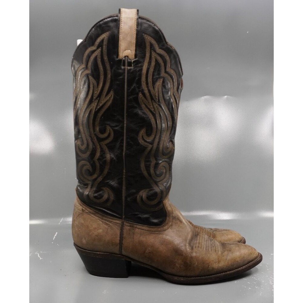 Imperial Model M112 Western Boots Size 12 Leather Tan Black Flame Stitch USA